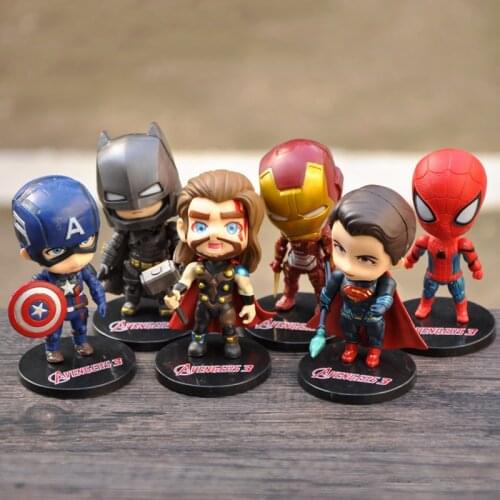 Set Of 6 Pcs Marvel Q Version The Avengers Action Figure Gk Steel Spider-man Toy Captain America Doll Model Ornaments