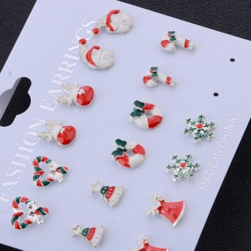 8pcs/set Jewelry Accessories Set Cute Santa Claus Snowman Tree Bell Christmas Gifts For Women Girls Kids christmas jewelry