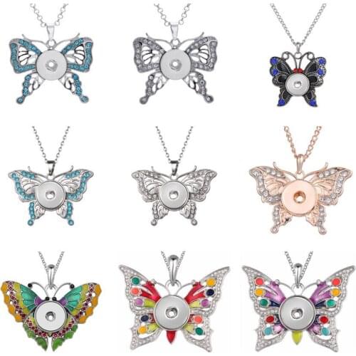 New Colorful Butterfly Snap Button Necklace Jewelry Fit 18mm Metal Snap Buttons Jewelry Snap Pendant Necklace for Women