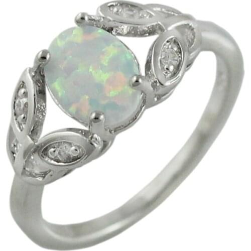 Oval White/Blue Fire Opal Silver Plated Rings for Women Size 6 7 8 9 10 OR861-2