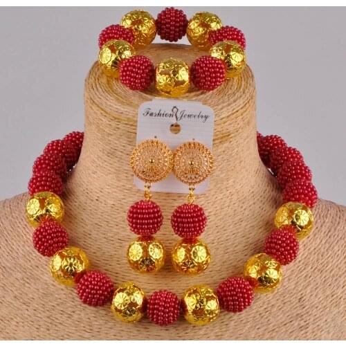 Wine simulated pearl necklace african beads jewelry set nigerian wedding jewelry sets for women FZZ31