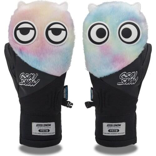 Ski Gloves Waterproof Windproof Wear-resistant And Warm Womens Snowboard Sports Gloves Cartoon Plush Gloves For Men And Women