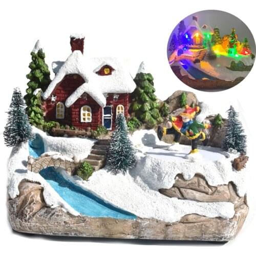 Christmas Snow House Village Decorations with Music LED Light Christmas Village Holiday Festival House Home Decorations