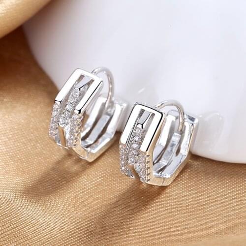 Luxury Multilayer Geometric Hoop Earrings For Women Shiny Micro Crystal Small Huggies Silver Color Female Earring Jewelry Gift