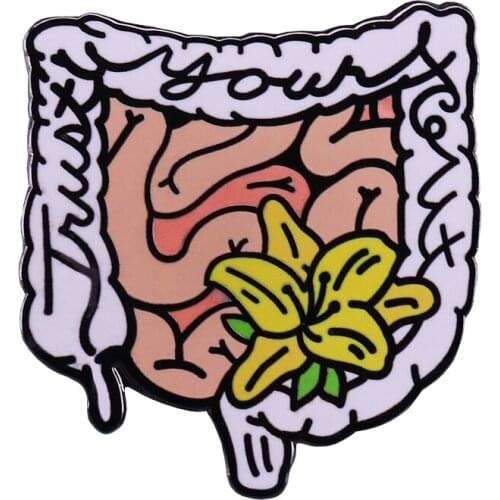 Cute trust your gut anatomical intestines lapel pin fantastic coat jackets addition