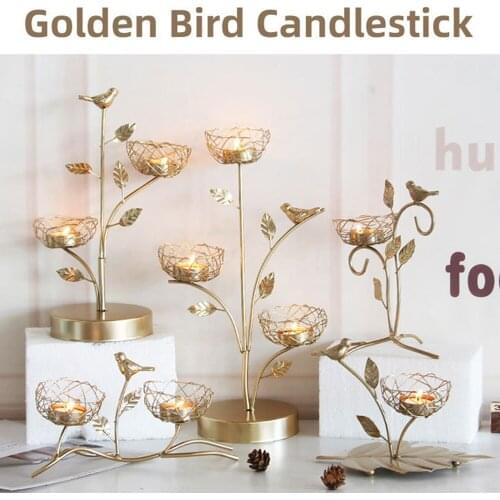 Nordic Wrought Iron Candlestick Golden Bird Scented Candleholder Wedding Dining Table Decoration Candle Stand