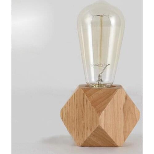 Modern table lamp E27 Wooden desk lamp Diamond bedside lamp for home/bedroom/living room decor EU-Plug Wooden Base