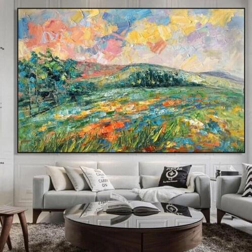 Thick Textured Knife Painted Landscape Hand Painted Abstract Oil Painting on Canvas Wall Art for Living Room Home Decor No Frame