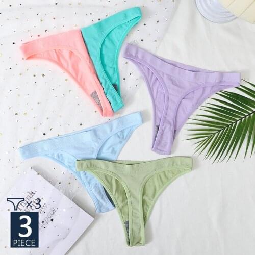 3PCS/Set G-string Cotton Panties Sexy Womens Underwear Female Underpants Low Waist Thong Solid Color Lingerie Brazilian Panties