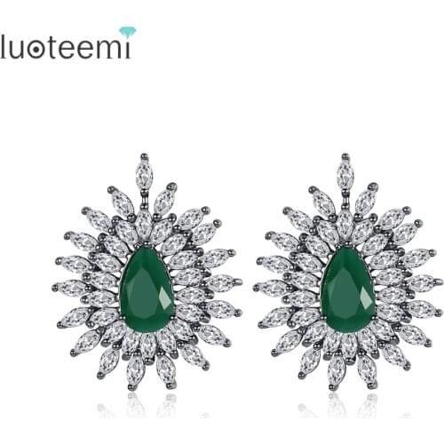 LUOTEEMI Vintage Stud Earrings for Women Wedding Party Luxury Drop Shape Green Main Stone Bangtan Female Jewelry Christmas Gift
