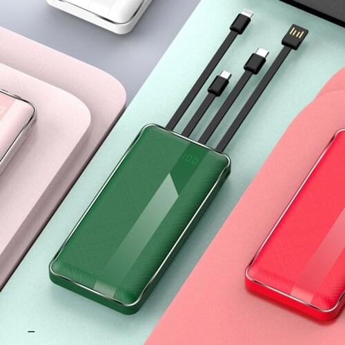 Power Bank 10000mAh Powerbank Built in Cable Type C USB Portable External Battery Charger For Xiaomi Mi iPhone 11 12 pro Samsung