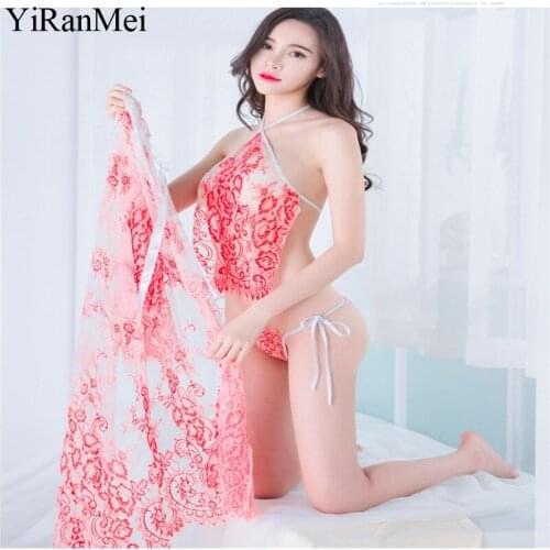 YiRanMei Red Color Mesh Sexy Bodysuit Lace Erotic Transparent Lingerie Sets Womens Bodystocking Temptation Underwear