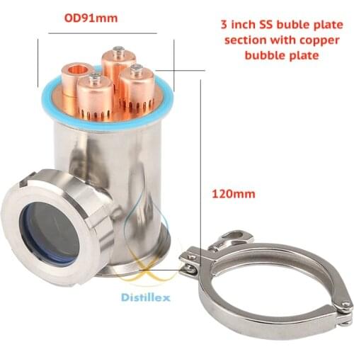 Clamp 3" 76mm (Flange OD91mm ) SS304 plates section with copper bubble plate for distillation
