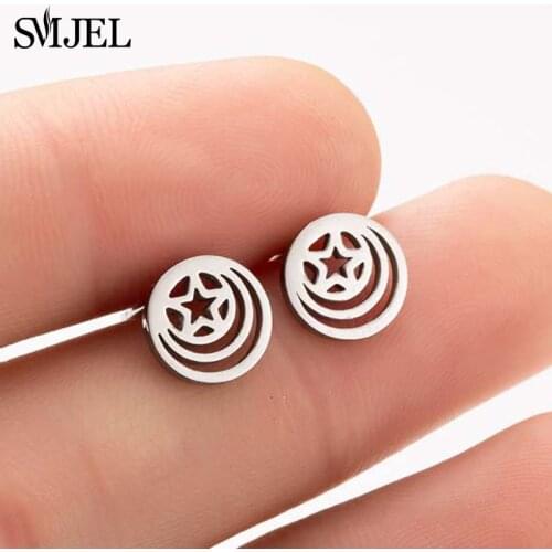 SMJEL Women Stainless Steel Star Studs Earrings Planet Everyday Jewelry Gold Color Star Moon Earrings Girl Best Friend Gifts