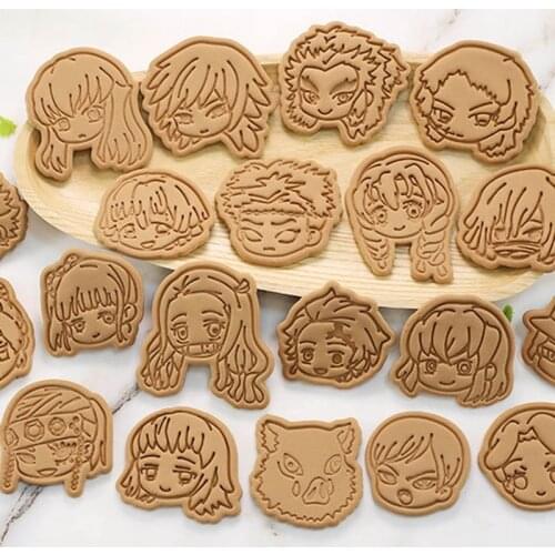 1 PCS 16 Styles Anime Demon Slayer 3D Stamp Cookie Mold DIY Decorating Pastry Cutter Fondant Baking Mold Tool