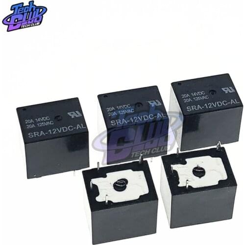 10PCS 5V 12V 24V 20A DC Power Relay SRA-05VDC-CL SRA-12VDC-CL SRA-24VDC-CL 5Pin PCB Black Automobile relay