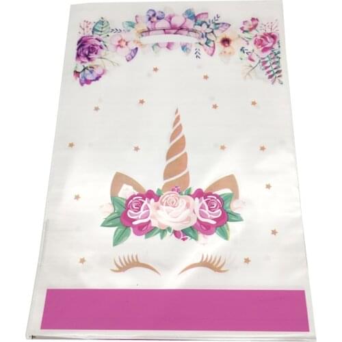 10pcs/lot Unicorn Theme Loot Bag Kids Girls Favors Happy Baby Shower Candy Gifts Bags Birthday Events Party Decorations Supplies