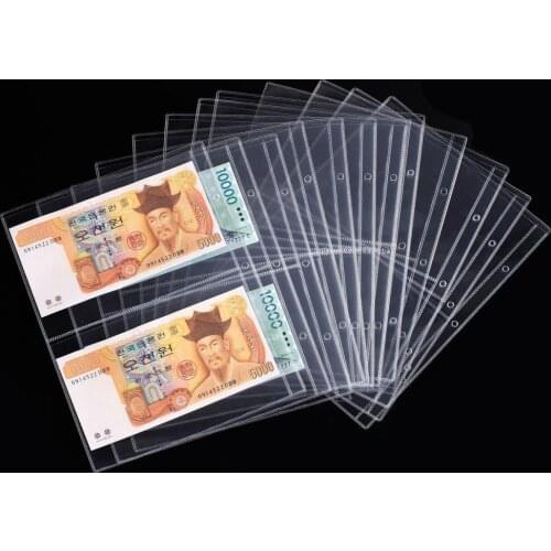 10Pcs 2-Pocket Paper Money Pages Water Proof Currency Pages Transparent PVC Anti-scratch Paper Money Protectors Sleeves for Home