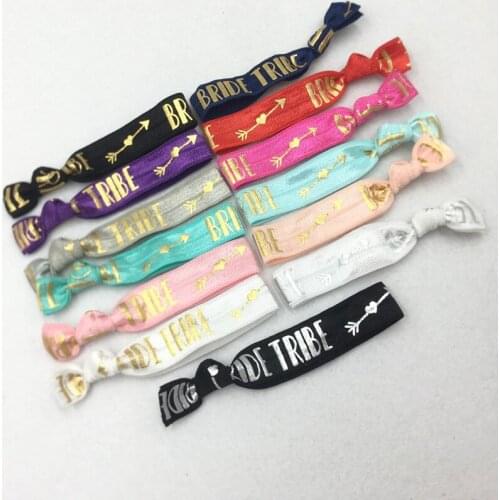 12 Colors 120pcs/Lot 5/8" Bride Tribe Silver Rose Gold Foil Fold Over Elastic Hair Band FOE Ribbon Bracelet Ponytail Holder