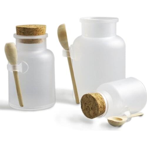 12 x Empty 100g 200g 300g 500g Powder Plastic Bottle 100G Bath Salt Jar with Wood Cork & Wooden Spoon
