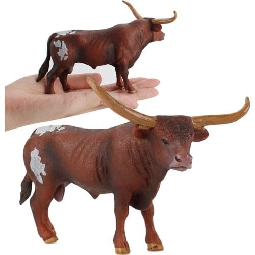 15CM Large Simulation Animal Model Figure Girls Boy Toys Cute Texas Longhom Bull Car Ornaments Kids Toy Learning Year of Ox Gift
