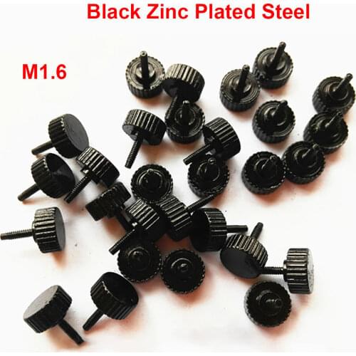 2Pc / 5Pc / 10Pc Computer PC Case M1.6 Black Zinc Flat Head Step Knurled Thumb Screw Hand Tighten Turn Knob Bolts