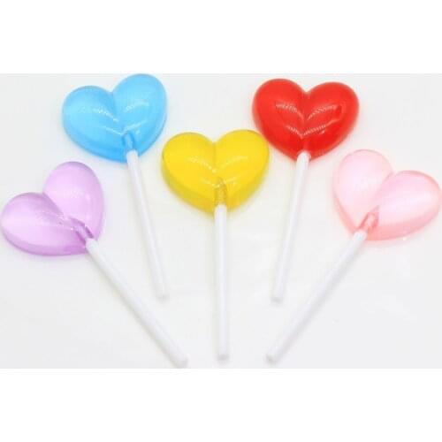 20/50pcs Kawaii Heart Lollipops Flatback Resin Cabochon Craft For DIY Mobile Phone Hair Bow Decoration Embellishment