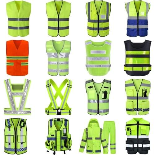 20pcs High Visibility Reflective Vest Zipper Motorcycling Safety Vest Reflective Strips Construction Workwear Reflective Vest
