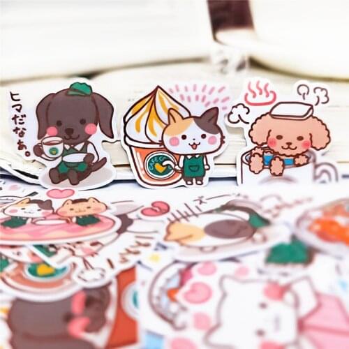 40pcs/pack Kawaii Stationery Stickers Coffee dog Decoration Decal DIY Album Scrapbooking Seal Sticker Stationery Gift Material