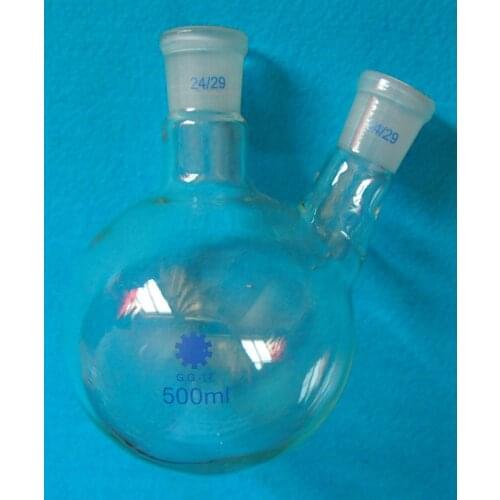 500ml,2-Neck,24/29,Round Bottom Glass Flask,Two Necks,Lab Chemistry Reaction Bottle
