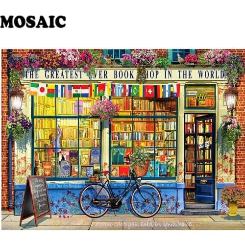 5D DIY full Square/Round Drill diamond painting Cross stitch Bicycle & Bookstore Rhinestone embroidery Home Mosaic decor gift