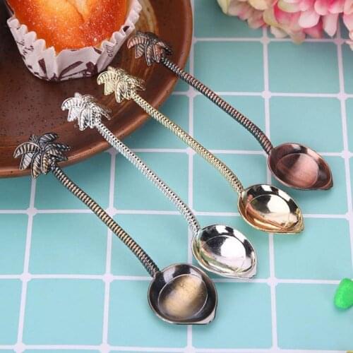 6pcs Coconut Tree Shaped Coffee Spoon Royal Retro Style Small Ice Cream Coffeeware Kitchen Accessories Cucharas Cocina