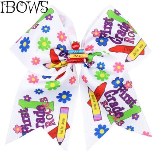7'' BACK TO SCHOOL Cheer Bow for Girls With Clips Resin Cars Patch Hair Bow for Students Print Grosgrain Ribbon Hair Accessories