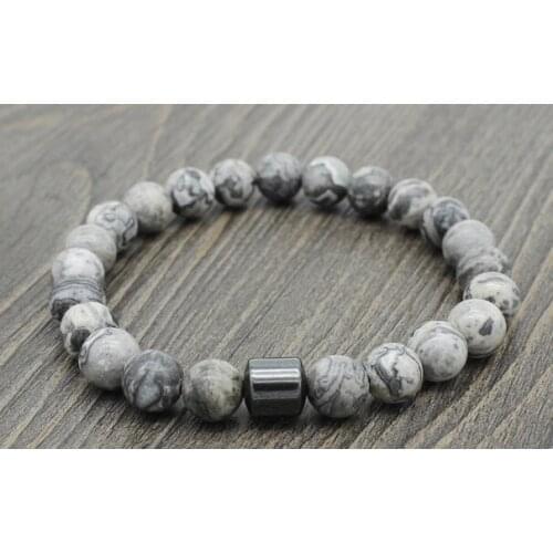 8mm cr32 adjusted rope Yoga howlite labradorite map Stone white black volcanic lava stone bead Bracelet Magnetite Bangles
