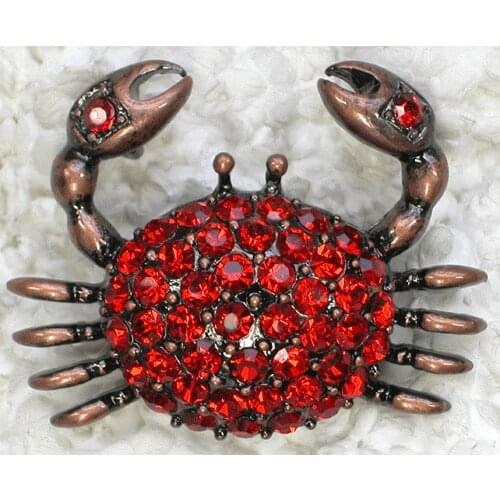Antique copper Brooch Pendant Red Rhinestone Crab Pin brooches C328 C3