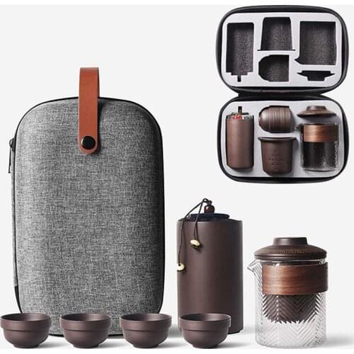 Travel Tea Sets Chinese Kung Fu Ceramic Teapot Portable Handmade Purple Clay Teapot Teacups All in One Gift Bag for Adults