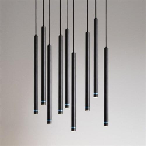 Black/White Led Chandelier Modern Long Tube Hanging Lamp Kitchen Island Dining Room Shop Decoration Cylinder Pipe Pendant Light