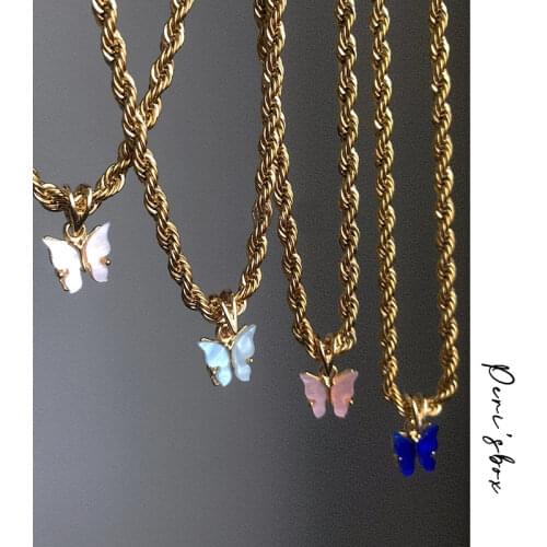 PerisBox New Hot Faceted Cable Chain Butterfly Choker Necklace Twisted Rope Chain Butterfly Necklaces for Women Summer Jewelry