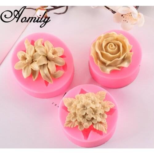 Aomily Lily Lilac Rose Shaped 3D Silicon Chocolate Jelly Candy Cake Bakeware Mold Pastry Bar Ice Block Soap Mould Baking Tools