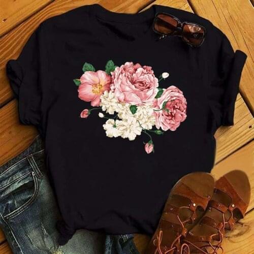 Women Graphic Flower Floral Printed T-shirts Cute 90s Style Vintage Print Tops Lady Tees Clothing Female T Shirt Womens T-Shirts