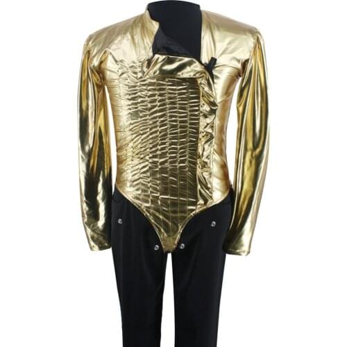 HOT MJ Michael Jackson Classic BAD Dangerous Jam Golden Body suit Costume Jacket pants For Performance Collection 1990S