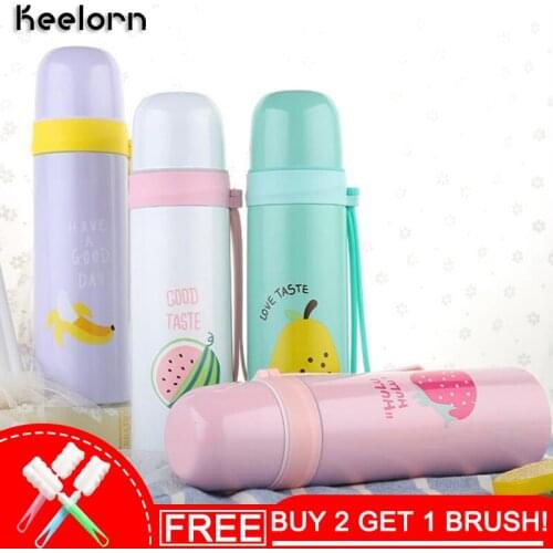 Keelorn Vacuum 350ml 500ml Flasks Thermoses 350 ml Cute Fruit Insulated Travel Mug Bottle Stainless Steel Cups Portable Children