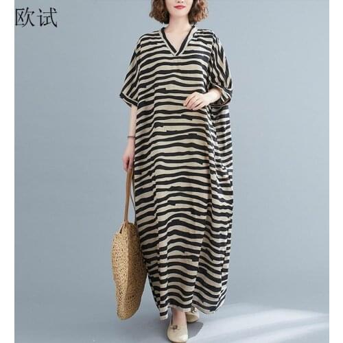 Plus Size Striped Summer Beach maxi Dress Women Ladies dresses Long Casual Cotton Oversized Dress 4XL 5XL 6XL 7XL 2021 Vestidos