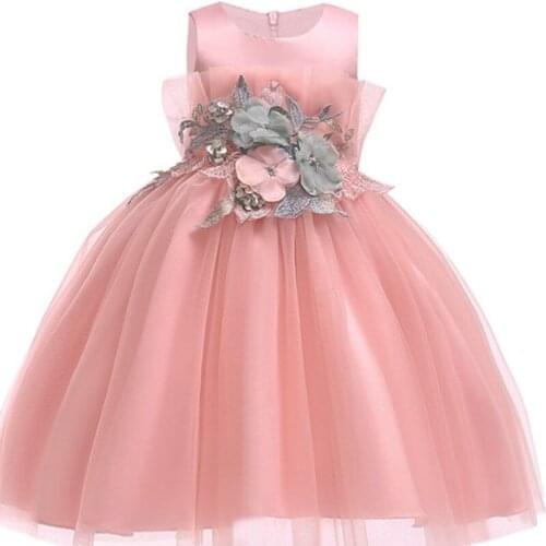 Summer Tulle Flower Girls dresses for Wedding Party Baby Girls Sleeveless Rose floral Princess Dress Children New Year Vestidos