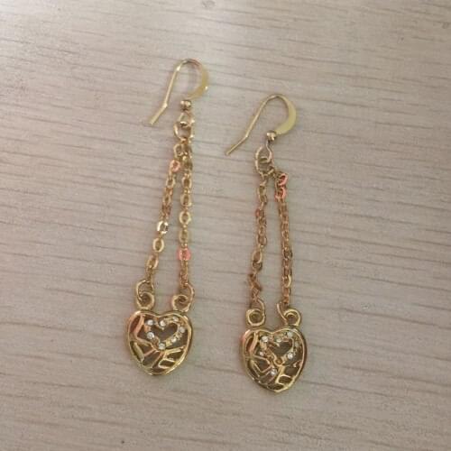 Fashion Jewelry 18kgp gold filled long heart drop Earrings Women girls Ears Jewelry gift