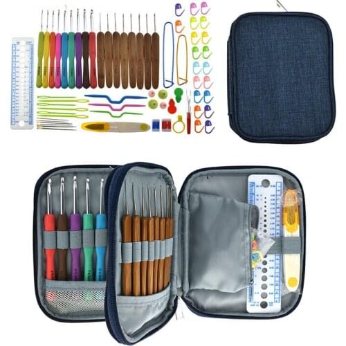Crochet Hooks Set 72pcs Mix 21 Sizes Soft Rubber Handle Yarn Knitting Needle Set With Blue Case Women DIY Craft Tools Accessory