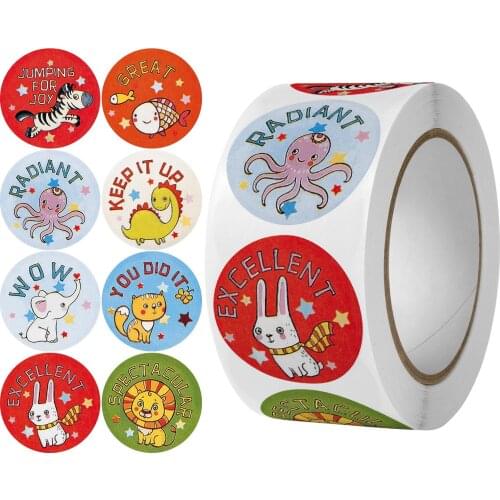 500Pcs Motivational Stickers Roll for Kids for School Reward Students Teachers Cute Animals Stickers Labels Reward Stickers
