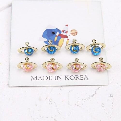 Newest 50pcs/Lot 12*16MM DIY Jewelry Findings 3D Enamel Alloy Gold Tone Fashoin Saturn Star Shape Earring Pendant Charms Craft