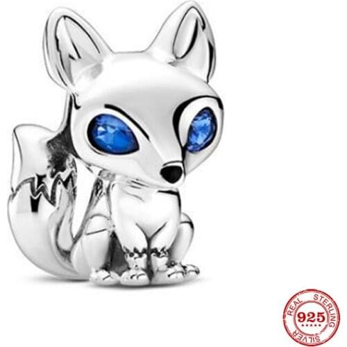 NEW Original Sterling Silver Blue-Eyed Fox Diy Bead Animal Charm fit Pandora Charms Bracelet Bangles For Women Girls Jewelry