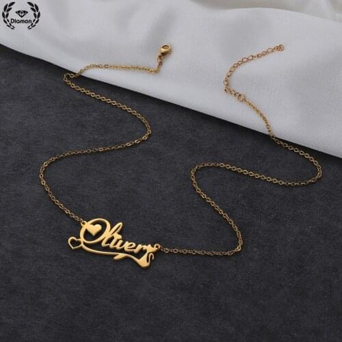 Diamon New Personalized Cat Pendant Custom Name Letters Necklace for Women Stainless Steel Nameplate Jewelry Chain Choker Gift